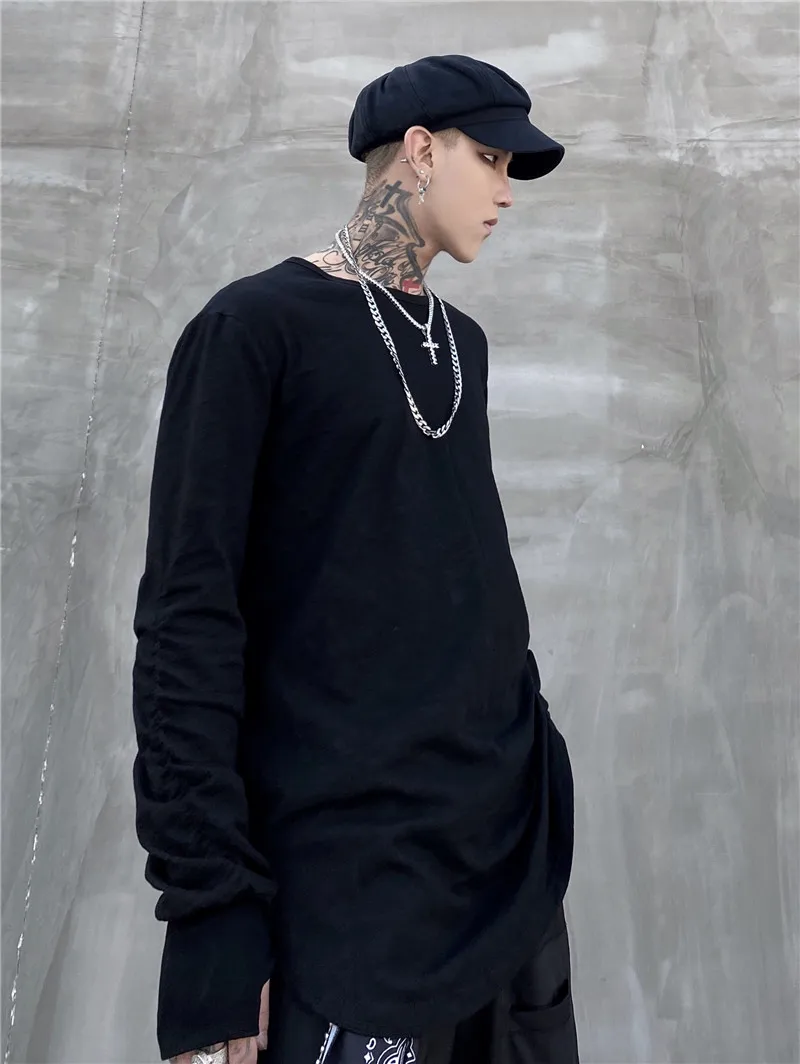 Spring new products loose long-sleeved T-shirt male Korean version ins round neck all-match bottoming shirt tops compassionate h