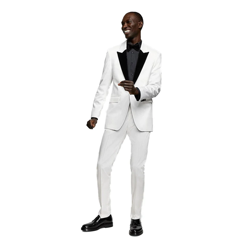 

White Two Pieces Suit For Man Wedding Groom Best Man Business Wear Prom Dinner Marry Party Dress robe de soiree(Jacket+Pants)