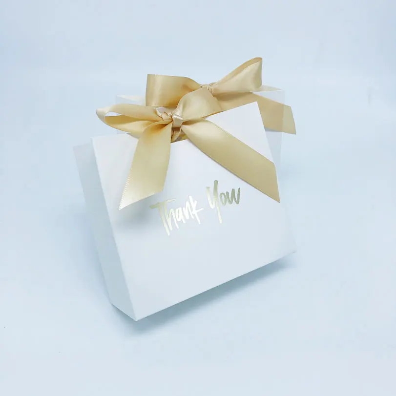 Creative Pure white With Ribbon THANK YOU Candy Box Wedding Bridal  Baby Shower Birthday Party Supplies thanks Candy Boxes