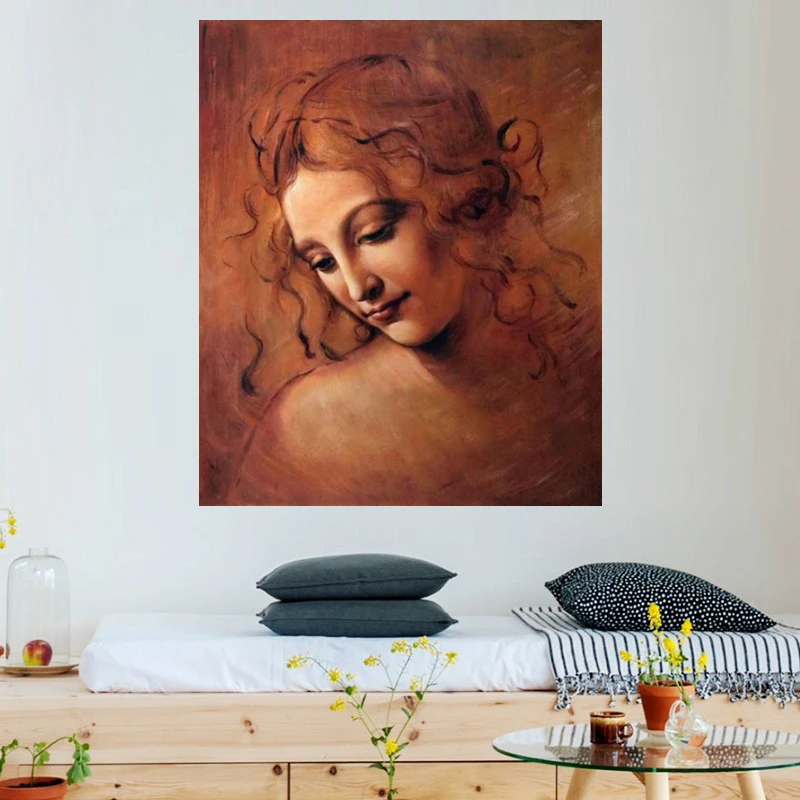 Portrait Oil Painting, Female Head (La Scapigliata) by Leonardo Da Vinci, Masterpiece Canvas Wall Art, Handpainted