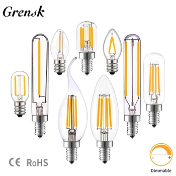 Grensk T20 Tubular LEDหลอดไฟ 1W 2W E12 E14 110V 220V 2200K Warm White 2700Kหรี่แสงได้โคมระย้าLed Vintageหลอดไฟ