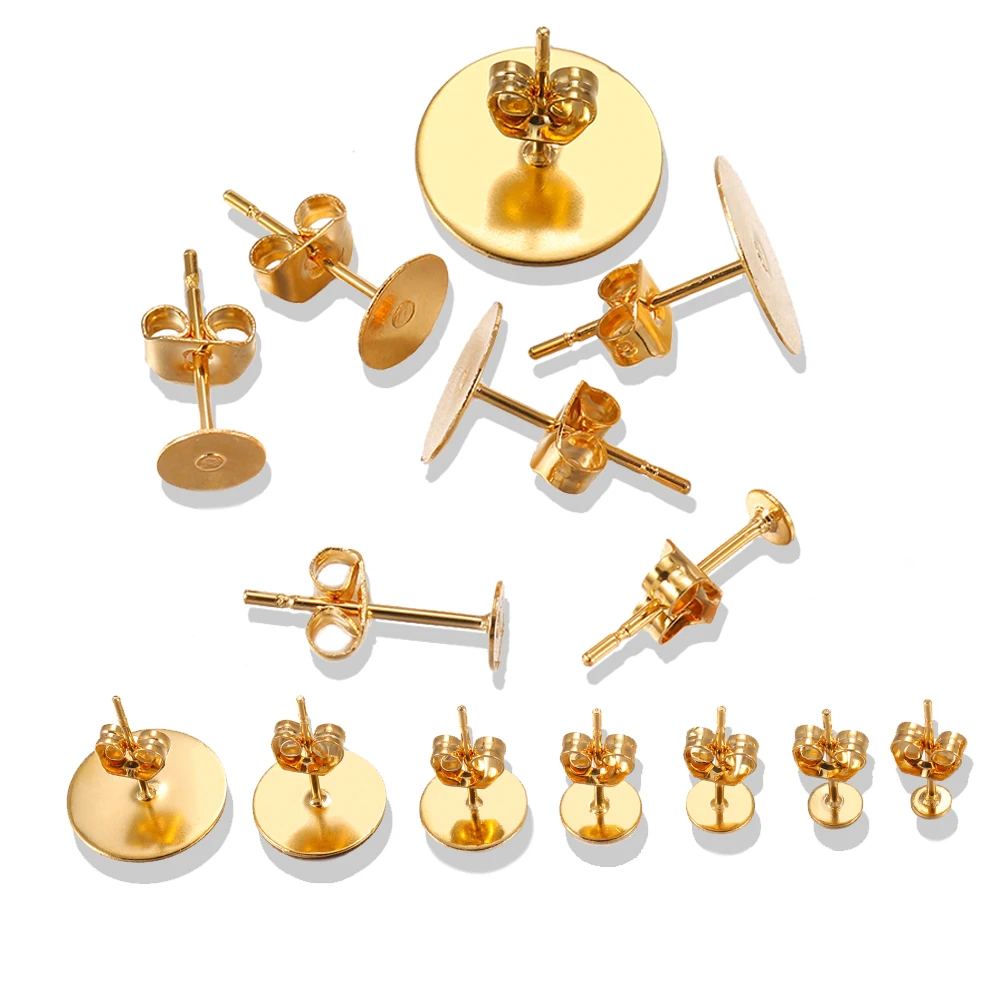 20-100 teile/los Gold Edelstahl Blank Post Ohrring Bolzen Basis Pins Mit Ohrring Stecker Erkenntnisse Ohr Zurück Für DIY Schmuck Machen – Detail 18