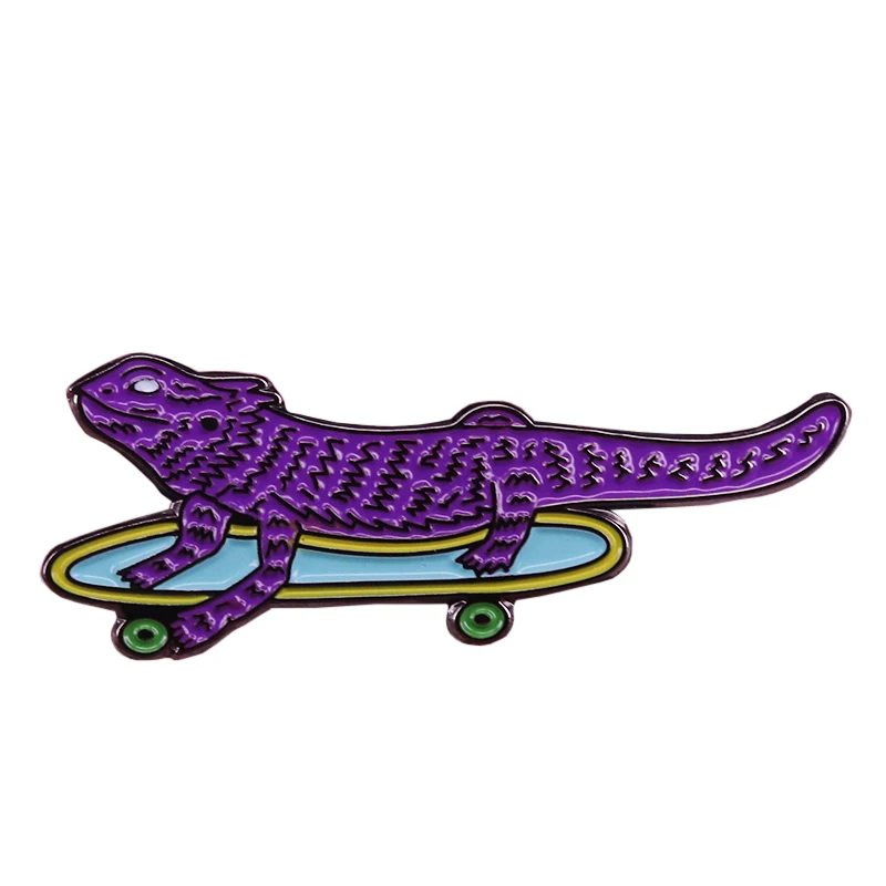 Lizard on skateboard enamel pin cute animal badge funny kids gift shirts backpack accessory