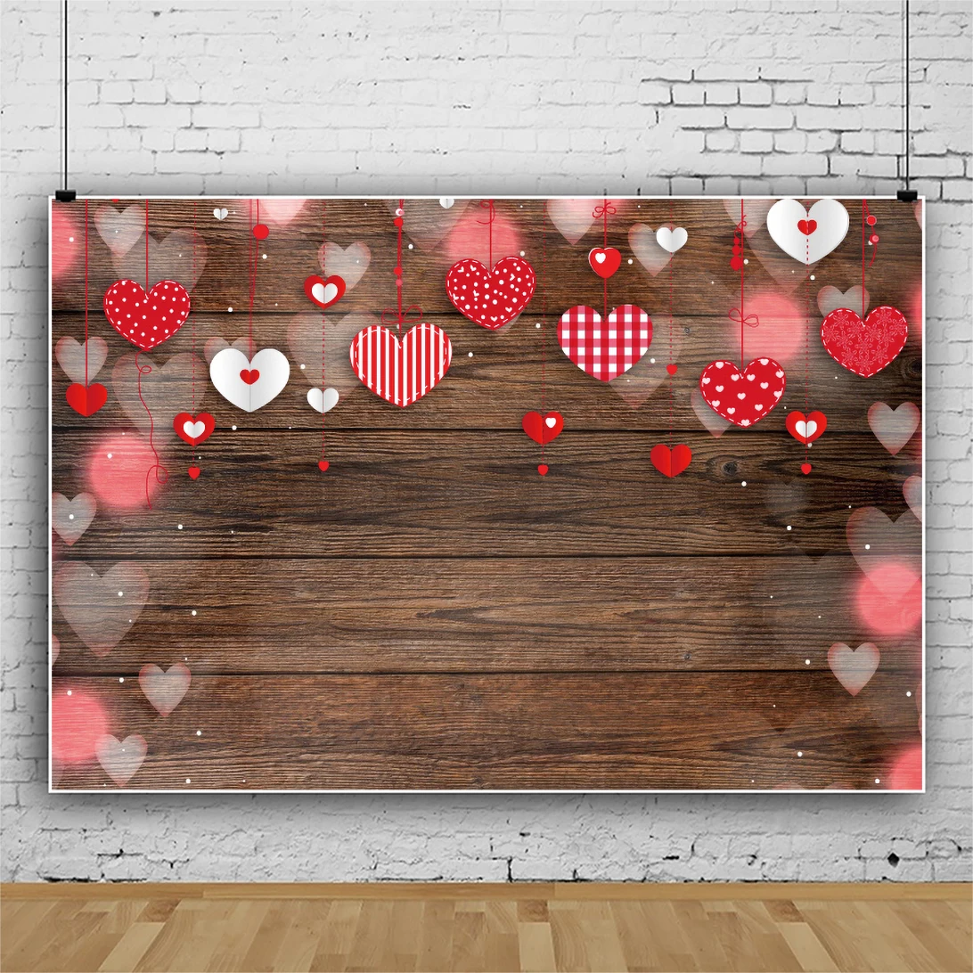 Vinile tavole di legno sfondo fotografico Red Love Heart Pendant Pattern san valentino Room Decor famiglia sfondo fotografico Prop