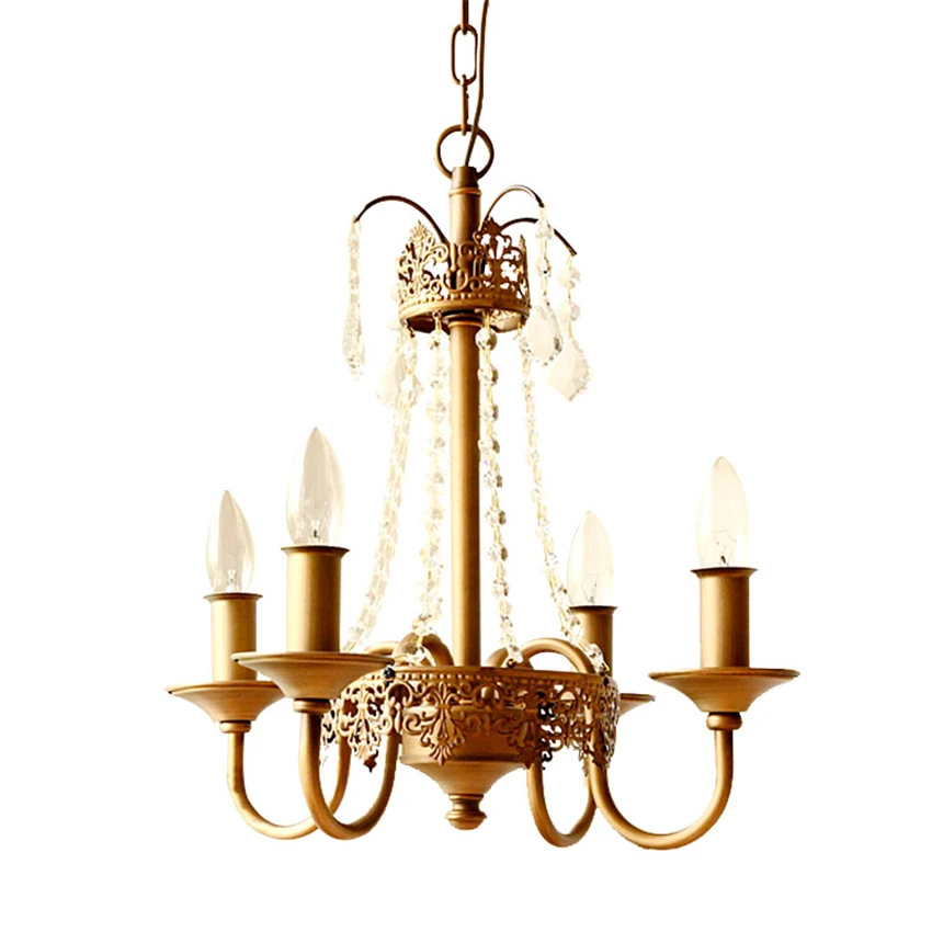 Vintage gold crystal candlestick chandeliers lights living room French luxury princess room holder hanging lamps deco fixturs
