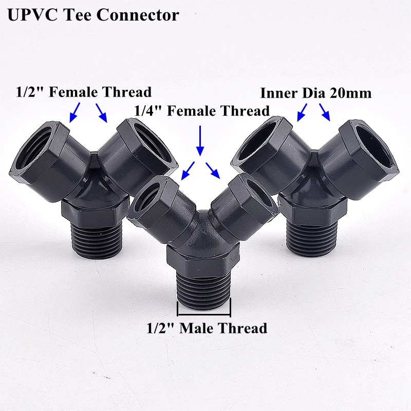 

1pc 1/2" 1/4" Female/Male Thread 20mm UPVC Connector Garden Irrigation Y Type Tee Sampling Valve Aquarium Water Tank Fittings