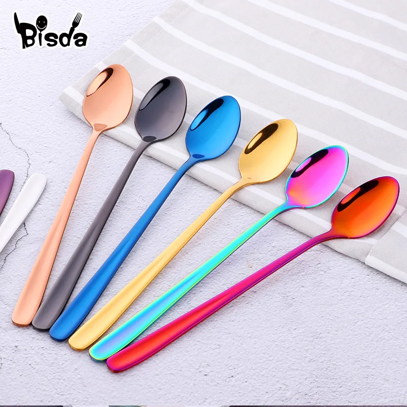 

1Pc Ice Spoons 18/10 Stainless Steel Dessert Spoon for Ice Cream Honey Mirror Polished Creative Long Handle Mixing Stirring Tool