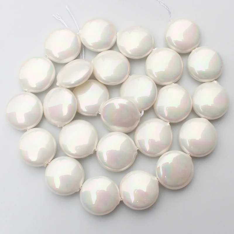 10-16mm White Shell pearl Flat coin shape Beads 15\