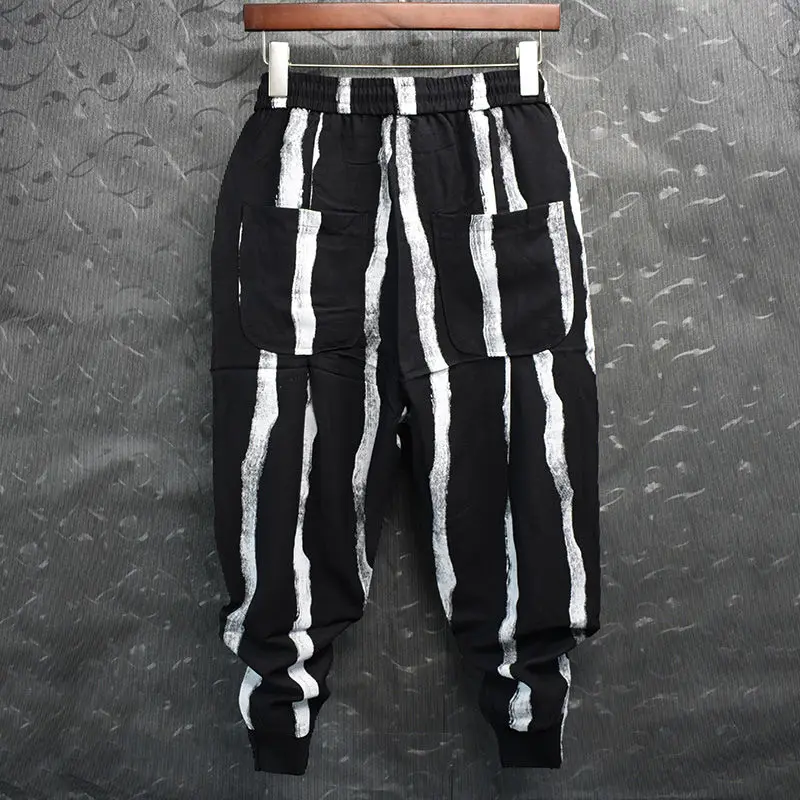 Fashion Spring Hip hop Striped Pants Men Loose Joggers Streetwear Harem Pants Clothes Cuffed Ankle length Trousers