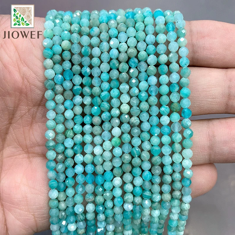 

Natural Stone Faceted Blue Amazonite Round Spacer Beads for Jewelry Making DIY Bracelet Necklace Accessories 2mm/3mm 15'' Strand