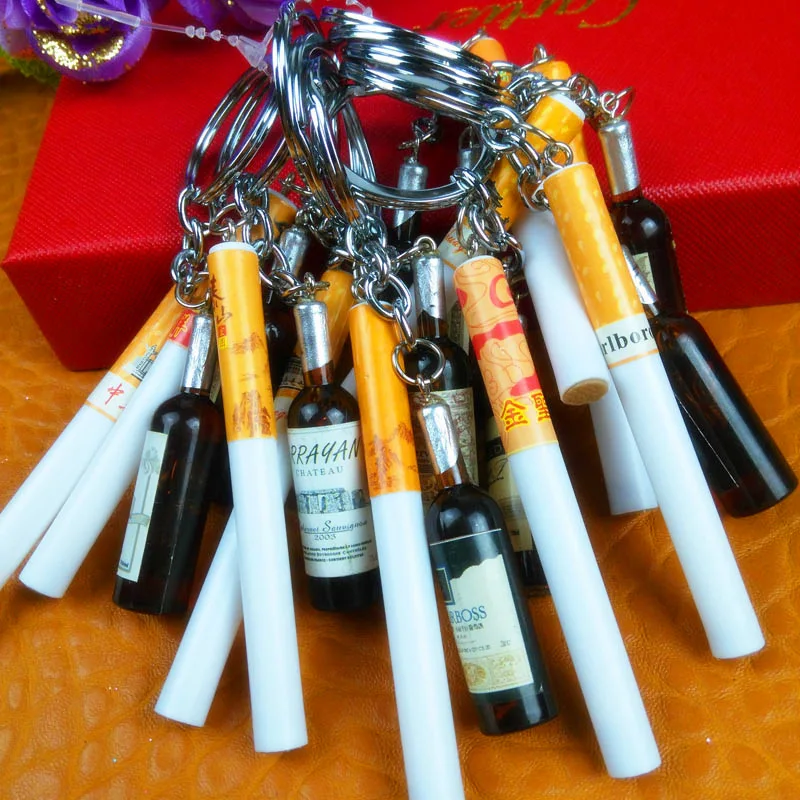 Creative New Woman Men Red Wine Bottle Cigarette Car Keyring Key Ring Keychain Key Chains for Mobile Phone Wedding Party Gift