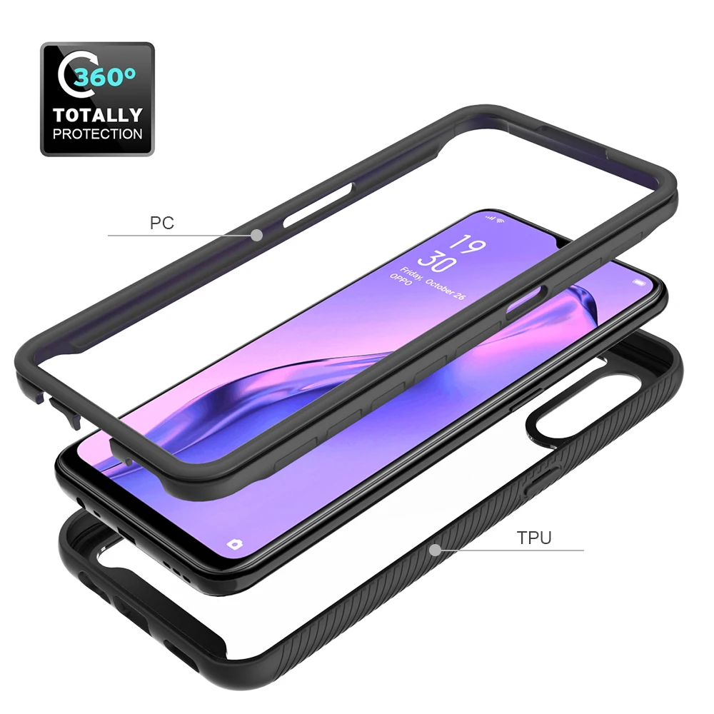 2 in 1 Hybrid Rugged Armor Shockproof Case Coque Fundas For OPPO A31 Soft TPU Frame Transparent Acrylic Hard PC Back Cover