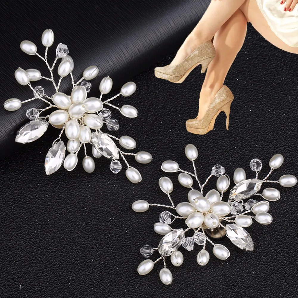 

2Pcs Elegant Rhinestone Pearl Shoes Clips Flower Dress Hat Wedding Party Fashion Whosale&Dropship