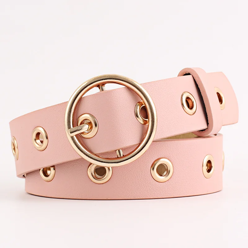 Women Round Buckle Hole Fashion Versatile Belt Solid Black Casual Belts 2022 New Simple Versatile Elegant White Women Belt