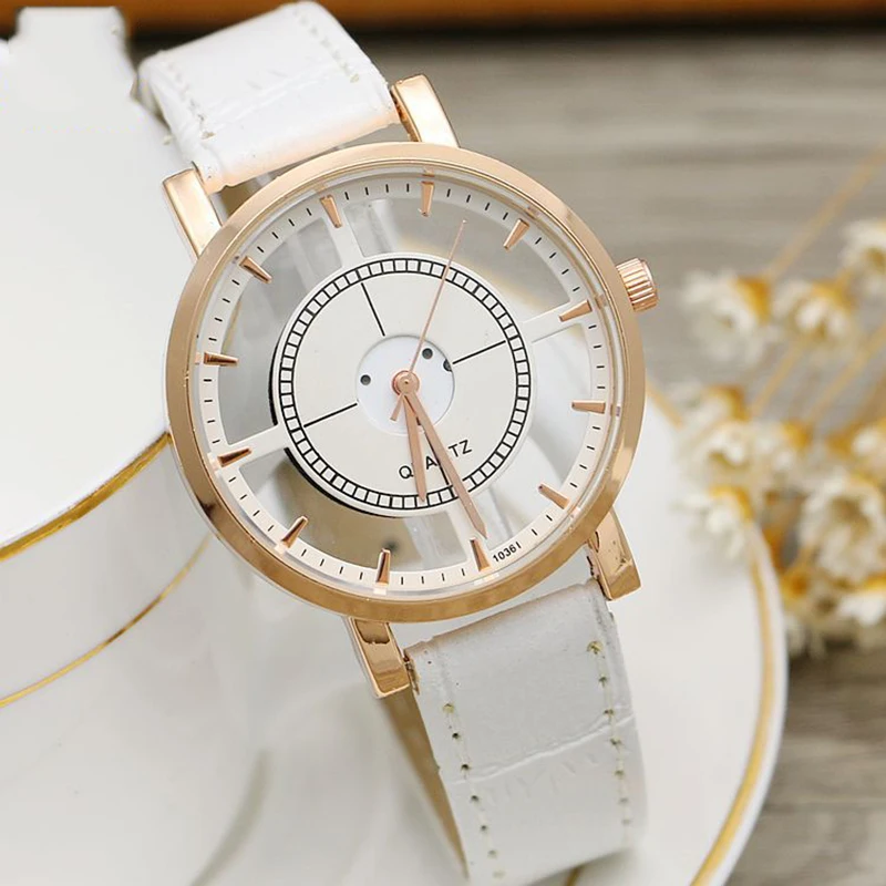 UTHAI CE97 Double-sided Hollow Transparent Chassis Watch Casual Personality Belt Quartz Watch