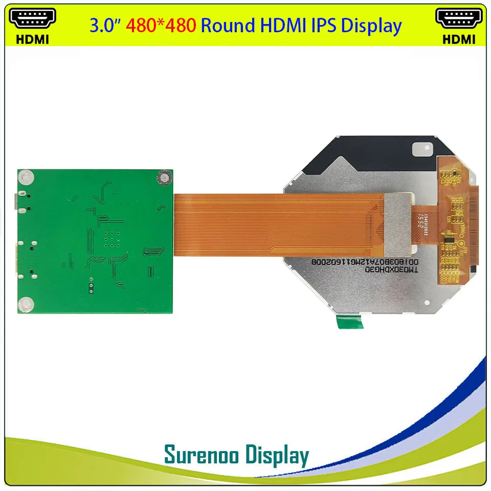 3.0 "Inch Mini HDMI-compatibel 480*480 Ronde Cirkel Circulaire IPS TFT LCD Module Scherm Display LCM TM030XDHG30
