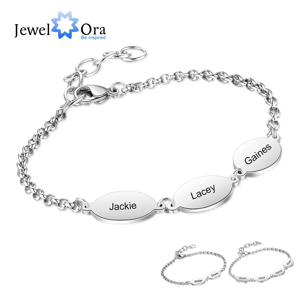 

Personalized Oval Design Engraved Chain Bracelets for Couples Custom 2 to 4 Names Stainless Steel Friendship Bracelet Mom Gift