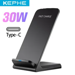 USB-C 포트가 있는 무선 고속 충전 스탠드, 아이폰 12, 11 프로 맥스, XR, XS, X, SE, 8, S20-S8 구글, LG용, 30W 무선 충전기 