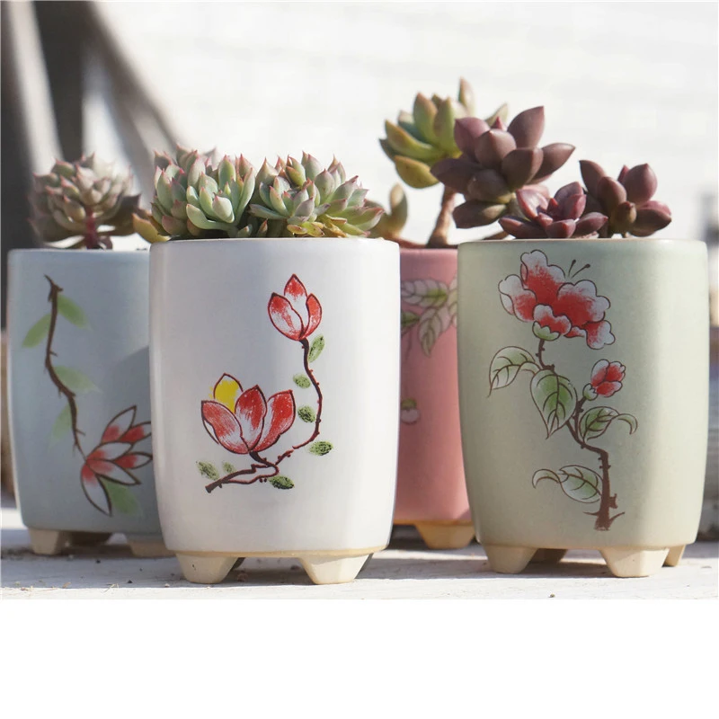 

New Hand-painted Old Pile Pot Stoneware Breathable Pottery Pot Kiln Becomes Succulent Flower Pot Zakka Office Decoration