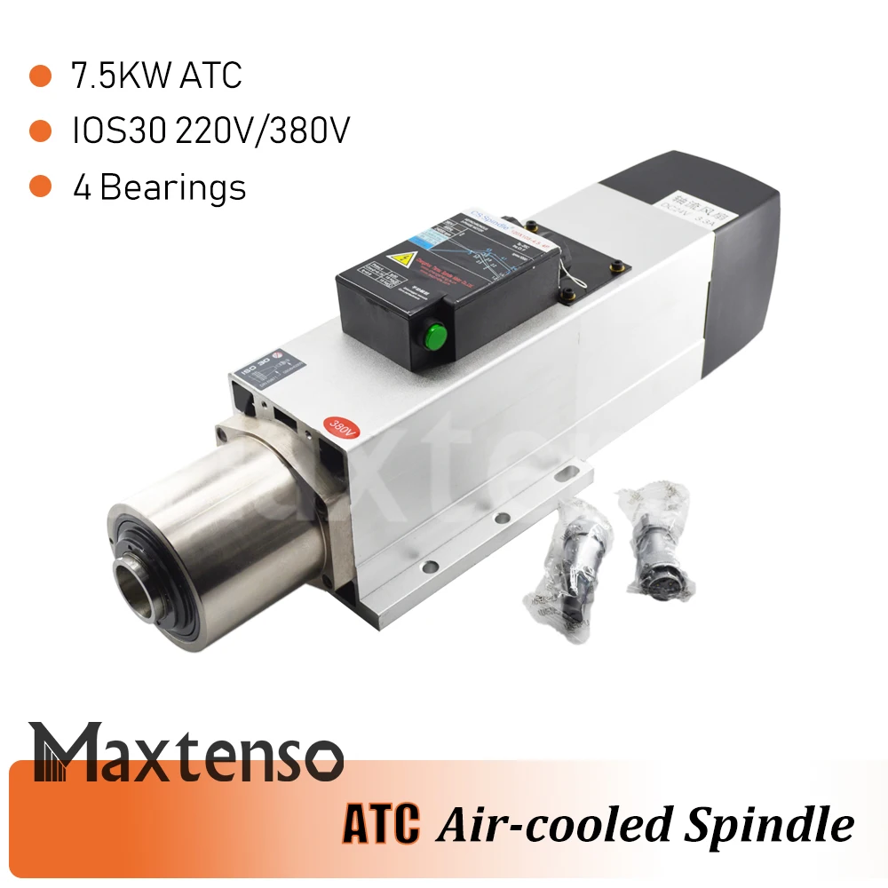 MAXTENSO 7.5KW ATC Air Cooled Spindle Motor ISO30 220V 380V 4 Bearing Automatic Tool Change Spindle CNC Router Cutting Engraving