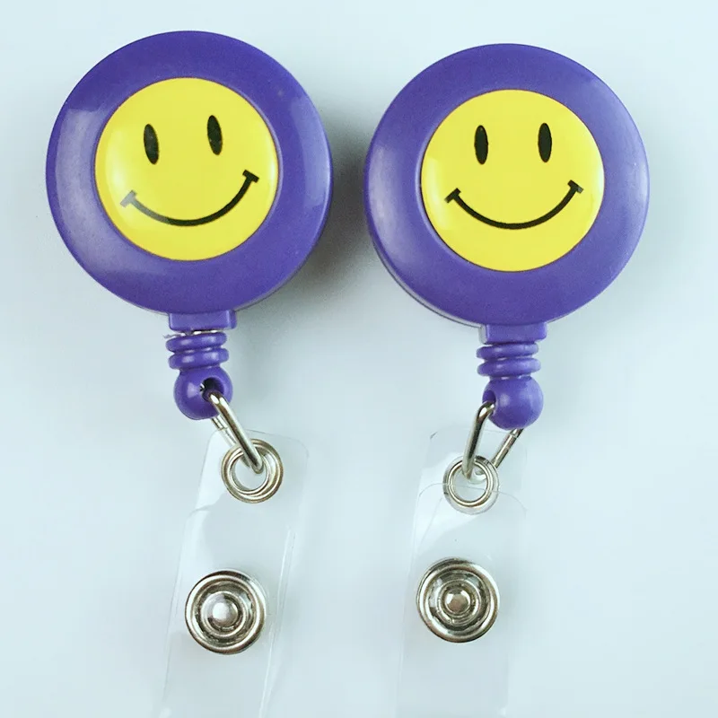 10pcs Smile Retractable Clip with Lanyard Button Hang School Office Supplies Credential ID Badge Card Holder Nursing Accessories