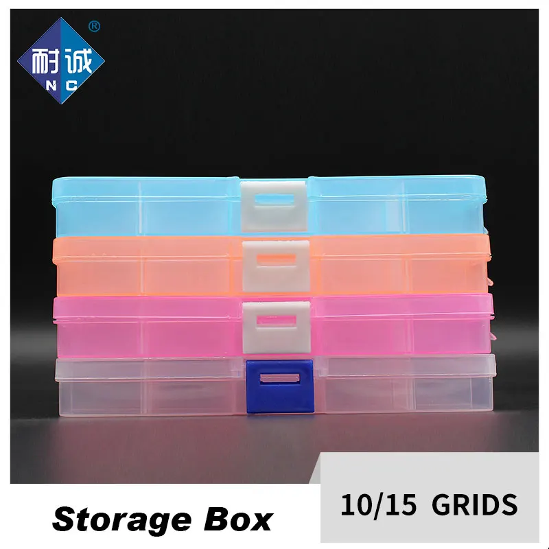 10/15Grids Plastic Box Adjustable Jewelry Box Beads Pills Nail Art Storage Box Organizer for office housekeeping organization-.-