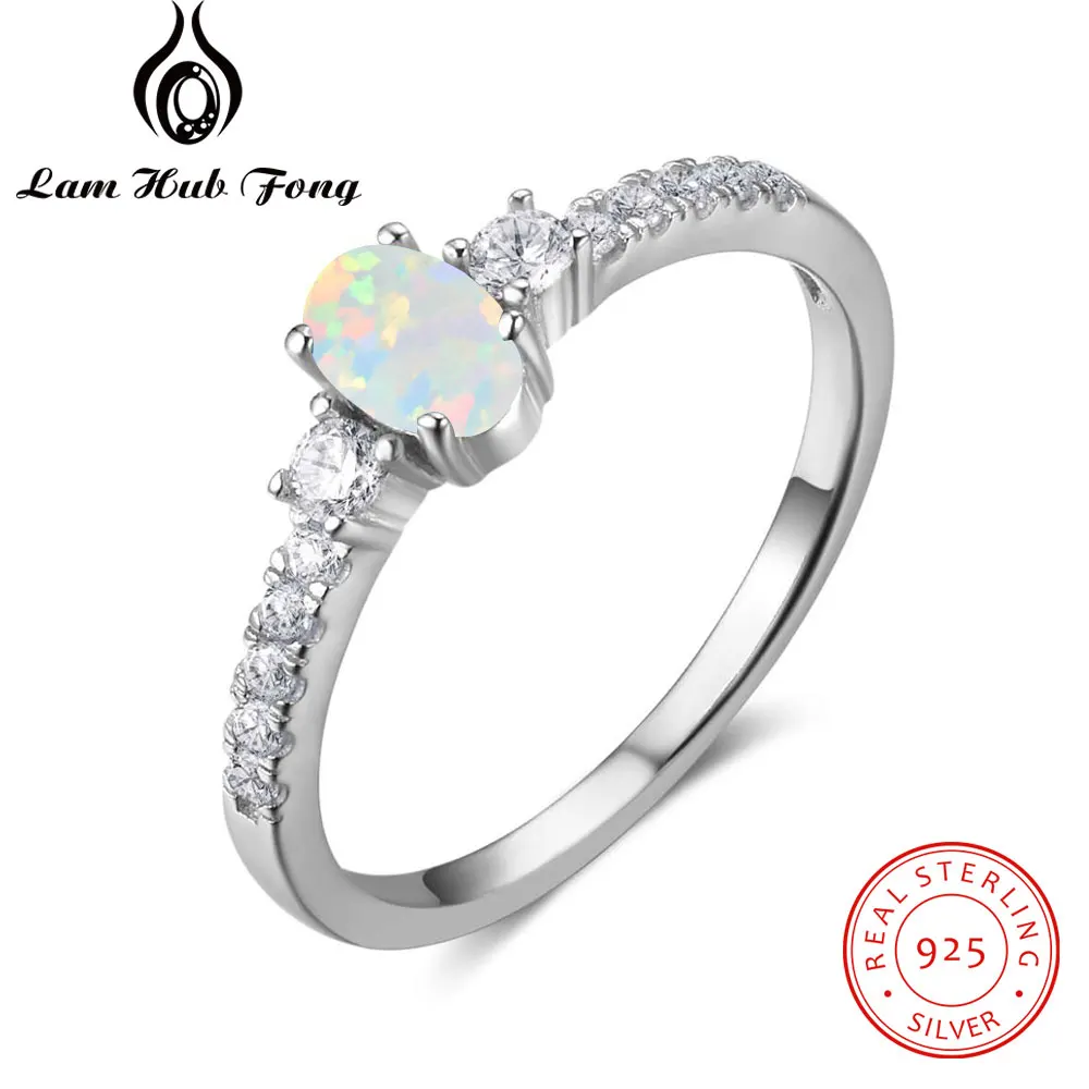 Opal Rings 925 Sterling Silver Cubic Zirconia Women Wedding Ring Simple Thin Female Finger Rings Fine Jewelry (Lam Hub Fong)