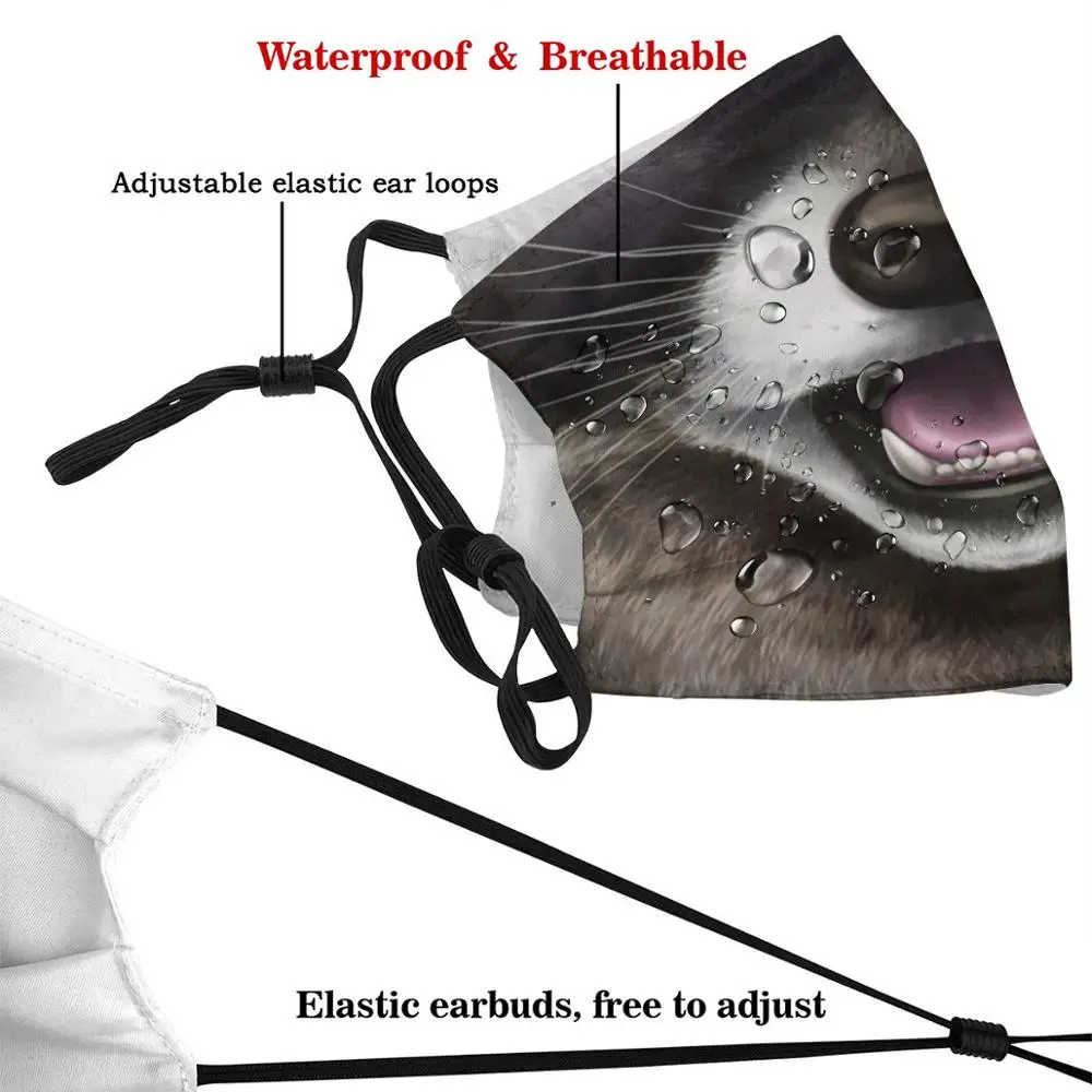 Raccoon Face Print Washable Filter Anti Dust Mouth Mask Raccoon Face Cute Animal Furry Anthro Mask Trash Panda