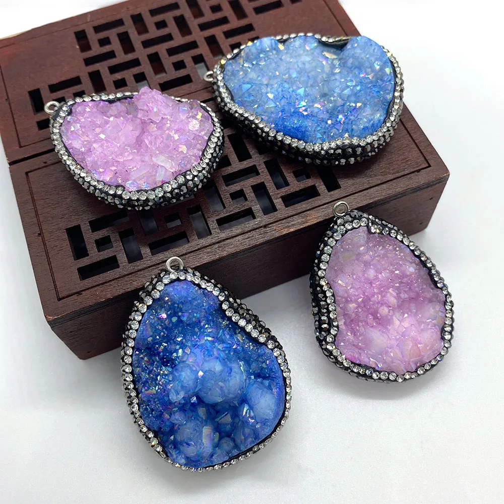 

1pc Natural Stone Irregular Drop-shaped Color Crystal Diamond Inlaid Pendant DIY Jewelry Making Necklace Earring Accessories