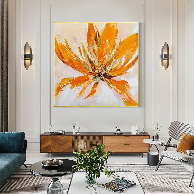 

Light Luxury Style American Restaurant Decoration Painting Modern Minimalist Square Abstract Flower Living Room Hand Painting