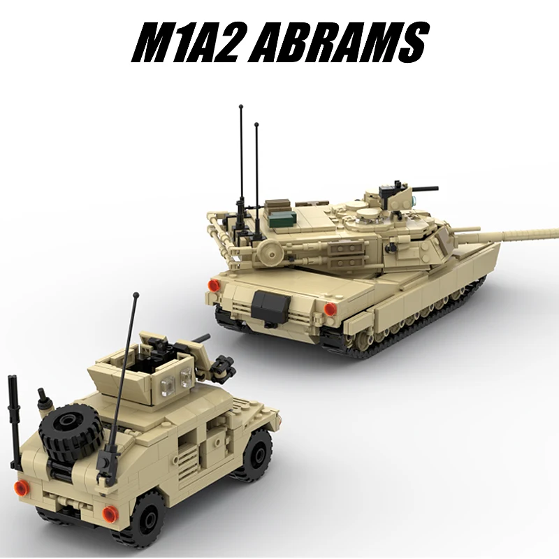 MOC WW2 Military M1A2 Abrams Tank Truck Weapons Building Blocks Model Set US Soldier Army Vehicle Car Gun Figures Part Kids Toys