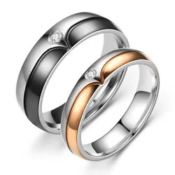 KNOCK High quality 316L Stainless steel Couple Wedding Band Ring Stainless Steel CZ Stone Anniversary Promise Ring for Women Men