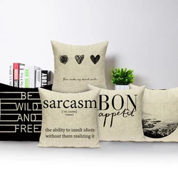 Motto Letters Printed Home Decor Cushion Covers Polyester Black White Pillow Cover Sofa Bed Car Decorative Pillow Case