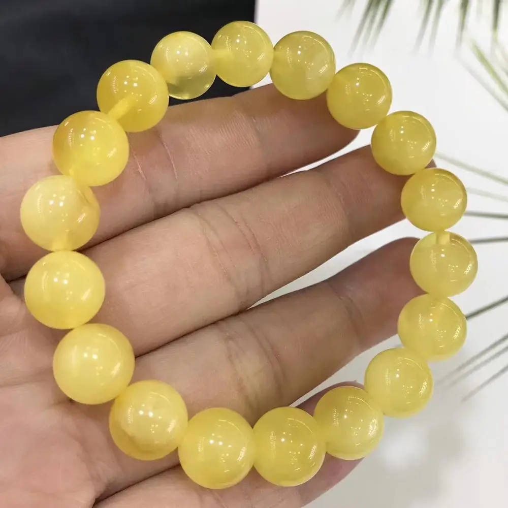 Genuine Natural Yellow Amber Round Beads Bracele 10.7mm Women Men Healing Stretch Crystal Amber Rare Jewelry AAAAAA