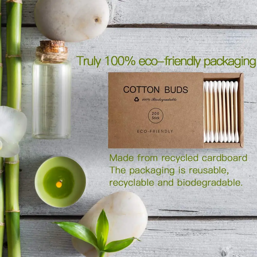 New style Double Head Bamboo Cotton Swabs Eco Friendly  Wooden Cotton Buds Recyclable Biodegradable for Makeup Nose Ear Clean