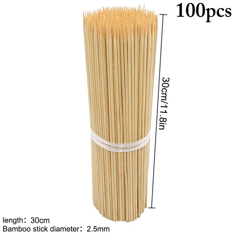 25/30cm 100pcs Bamboo Wooden BBQ Skewers Food Bamboo Meat Tool Barbecue Party Disposable Long Sticks Catering Grill Camping