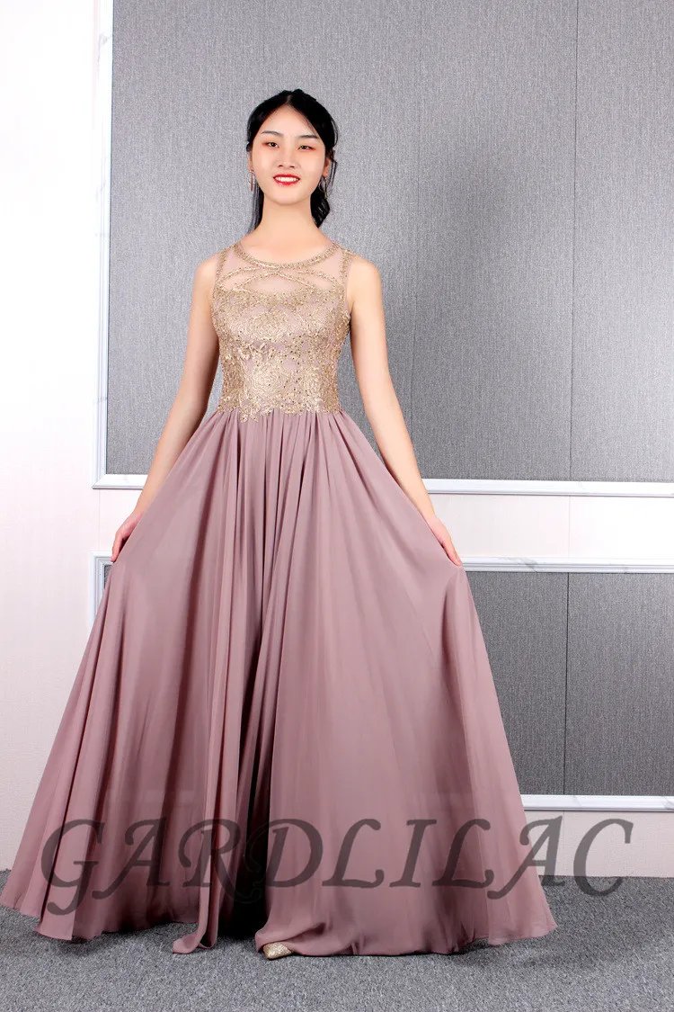 Scoop Gold Appliques A-line Quinceanera Dresses cameo Chiffon Evening Prom plus size formal dresses Gold Dress long