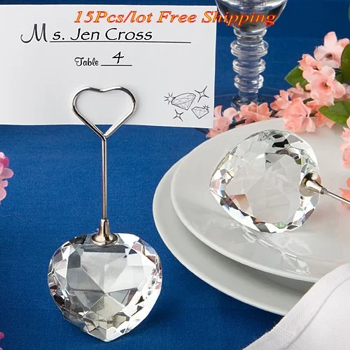 

(15 Pieces/lot) Crystal wedding gifts for guests of Crystal Love Heart name card holder and Photo Holder For Party decorations