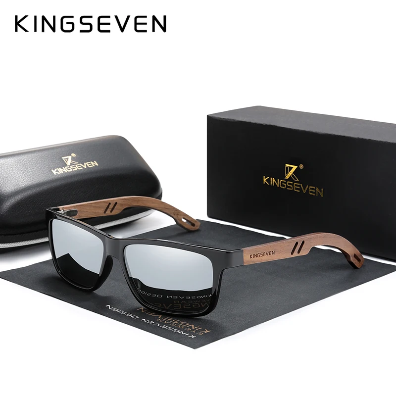 KINGSEVEN 100% Gepolariseerde Vintage Mannen Houten Zonnebril Hout UV400 Bescherming Mode Vierkante zonnebril Vrouwen Gafas De sol - afbeelding 1