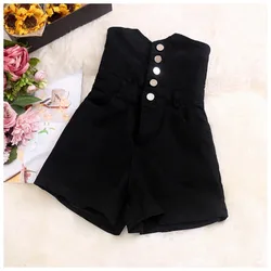 2024 Summer New Super High Waist Buttons Up Denim Shorts Women's Slim Casual Fashionable Black Slim Boot Trousers