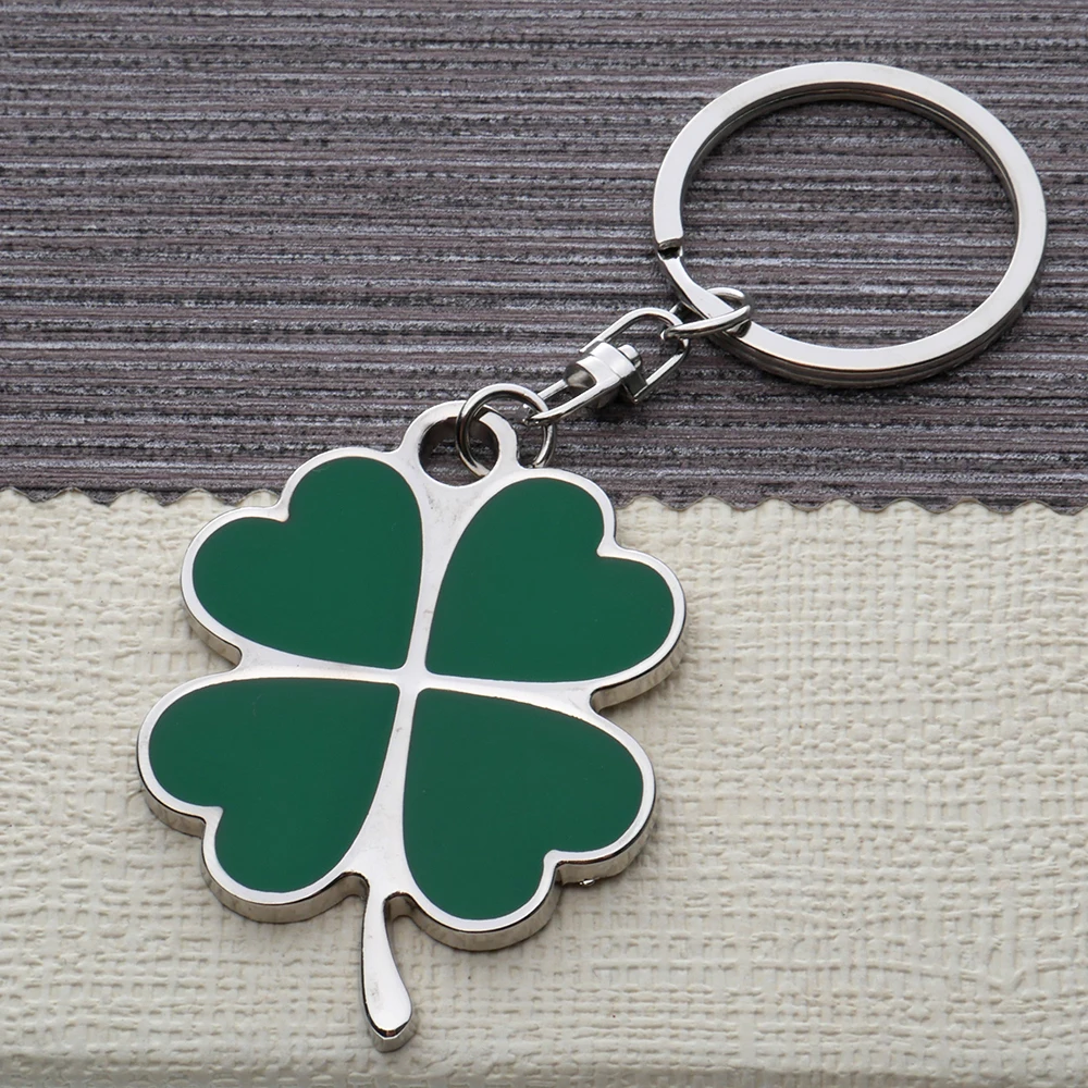 Hot Sale Creative Green Color Four-leaf Clover Fortune Keychain Key Chain Ring Pendant Bag Accessories Girls Cute Keyring Gifts