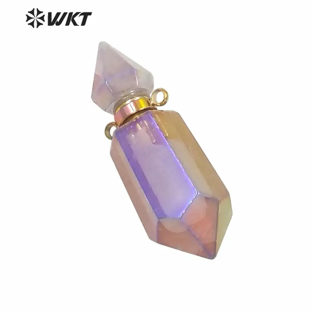 WT-P1592 WKT Exclusive Newest Natural Light Purple Stone Double Loops Spirit Quartz Essencial Oil Pendant As Gift Decoration