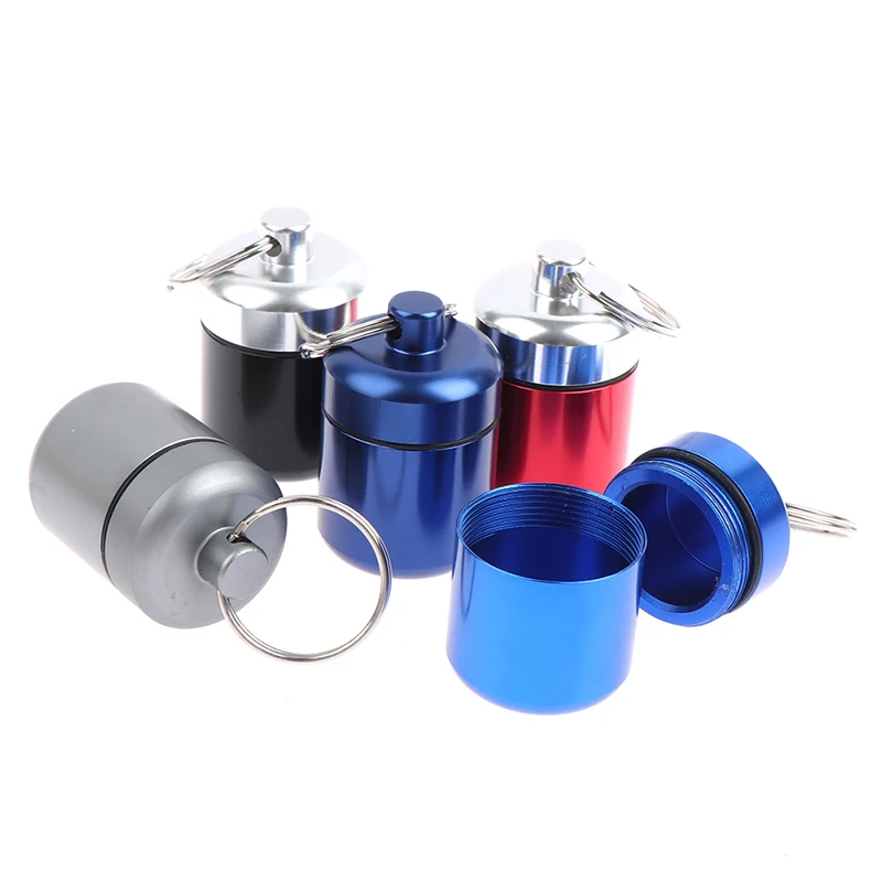 1pc Waterproof Aluminum Pill Box Medicine Case Container Bottle Holder Keychain Carabiner Outdoor Pill Case PillBox