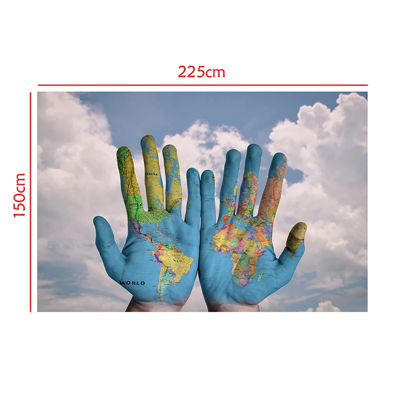 225*150Cm De Wereldkaart Hand Vorm Kaart Non-woven Canvas Schilderij Wall Art Poster Creatieve Prints klaslokaal Levert