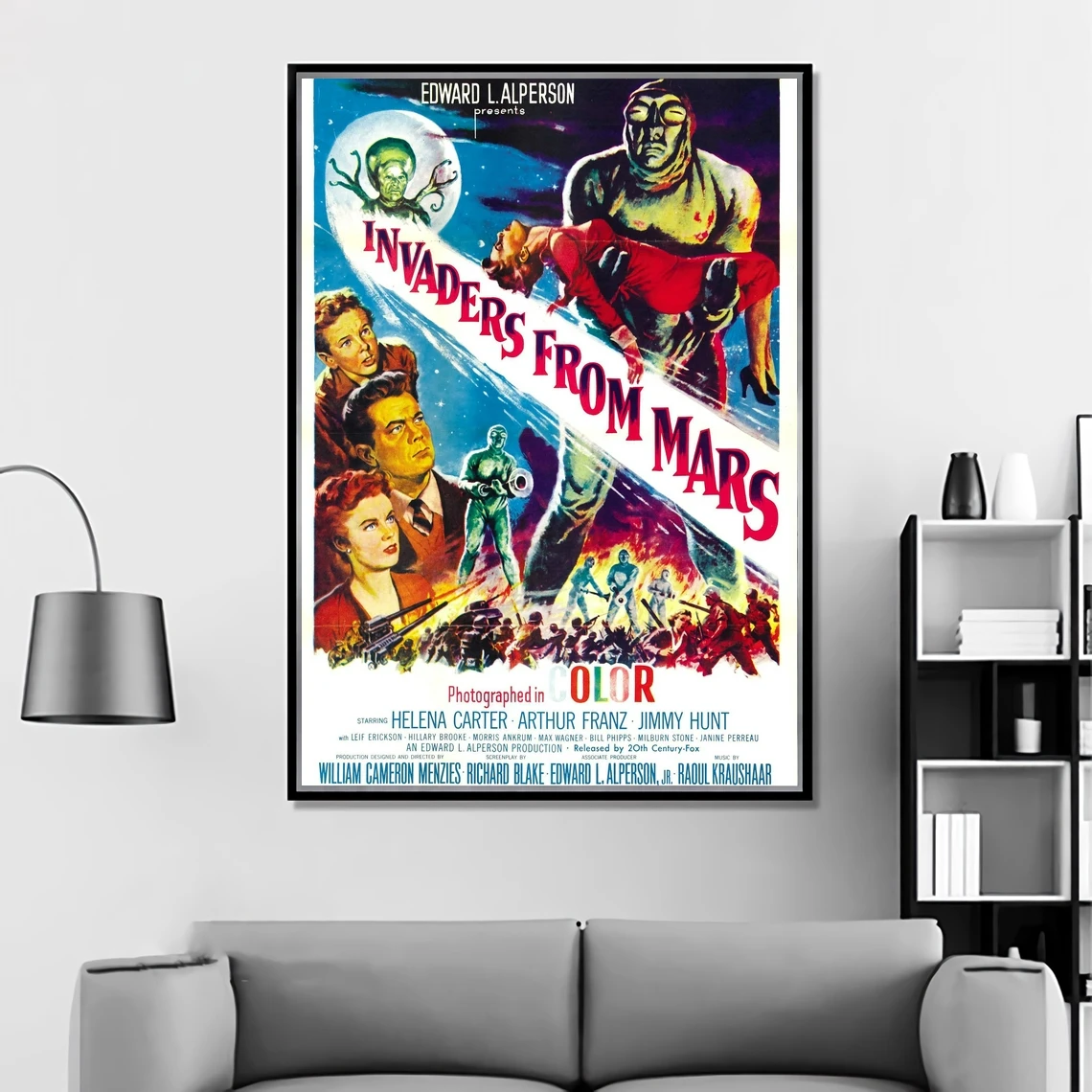 Invaders from Mars (1953) Poster American SuperCinecolor Science Fiction Film Wall Decor Jimmy Hunt Helena Carter Print Gift