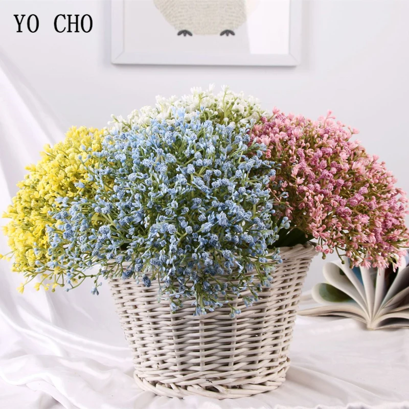 YO CHO เจ้าสาวดอกไม้งานแต่งงานช่อ Babysbreath ช่อดอกไม้สีม่วงดอกไม้ประดิษฐ์ Babysbreath งานแต่งงานอุปกรณ์เสริม