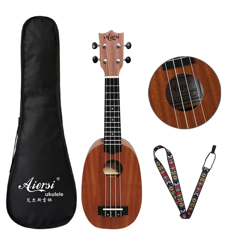 Aiersi 21 Inch Mahogany Soprano Ukulele Guitar 4 Strings Hawaii Ukelele Education Musical Instruments Gift with Bag and Strap