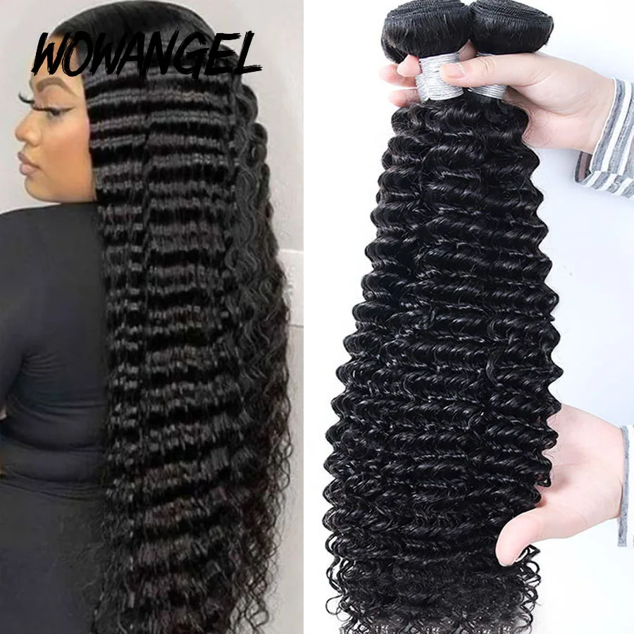 26 28 30 Inch Brazilian Deep Wave Weave Bundles Curly Human Hair Bundles Double Weft Hair Extension Bundles 3/4 pcs Remy Hair