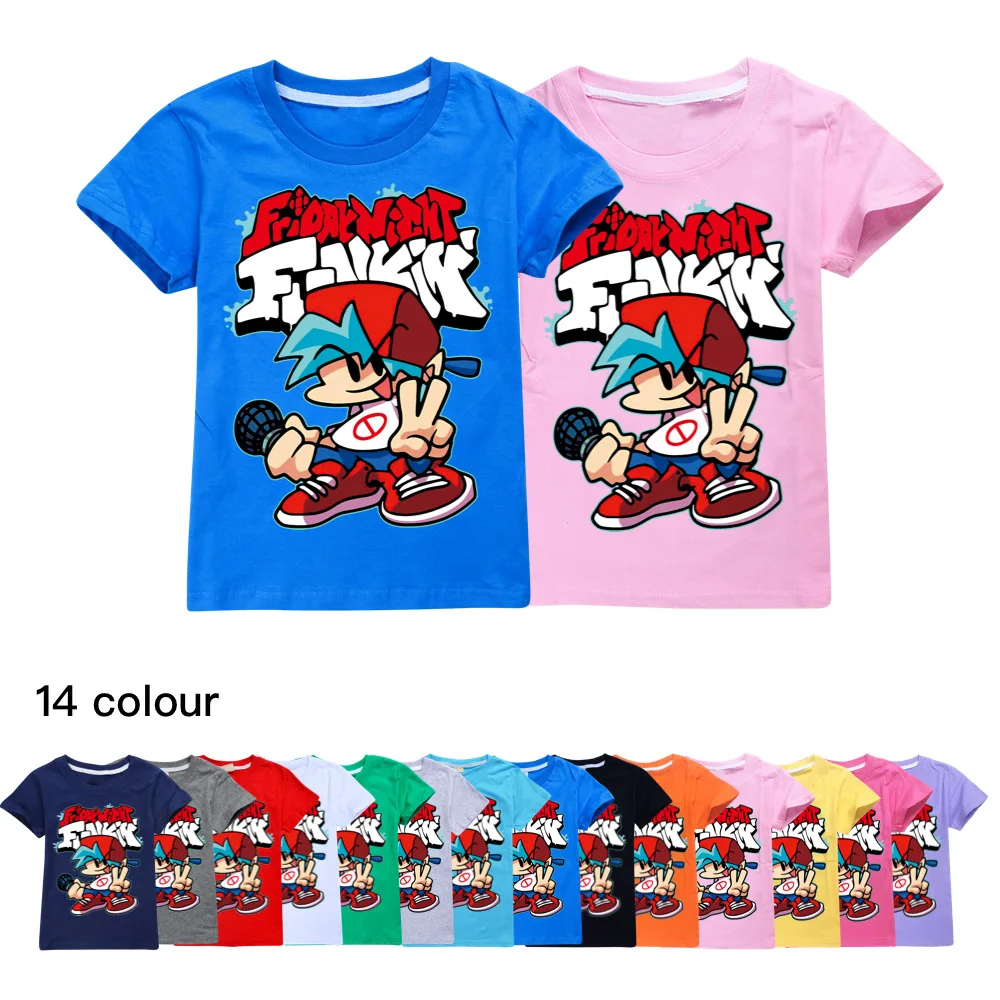 Game Boy Friday Night Funkin T-shirts for Girls Kids T Shirts Big Boys Short Sleeve Tees Kids Summer Clothes Pink Shirt