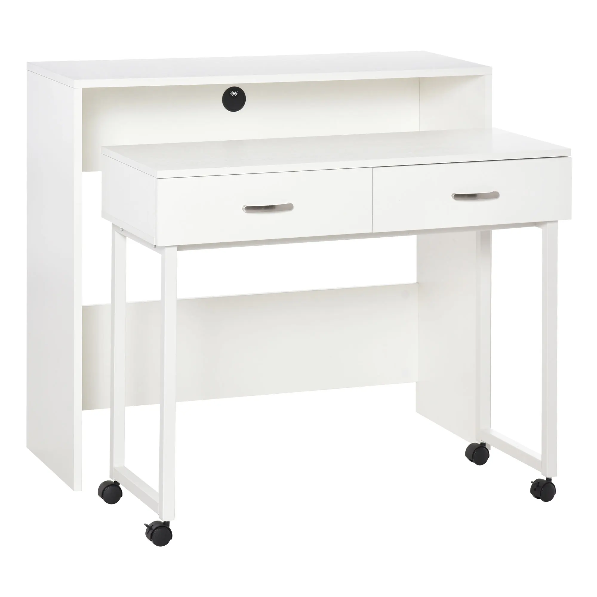 HOMCOM stackable desk tables with wheels 2 drawers office 100x36x88 cm